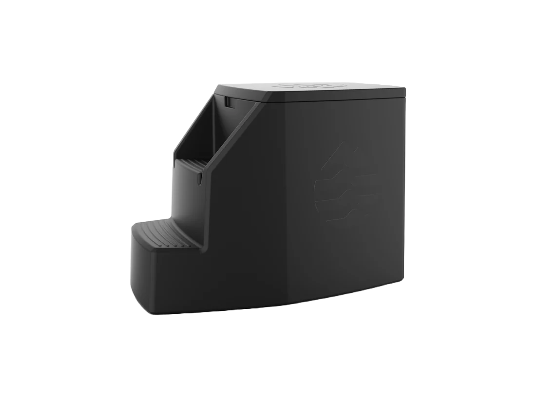 Black rectangular cold plunge with a step-like design on a white background